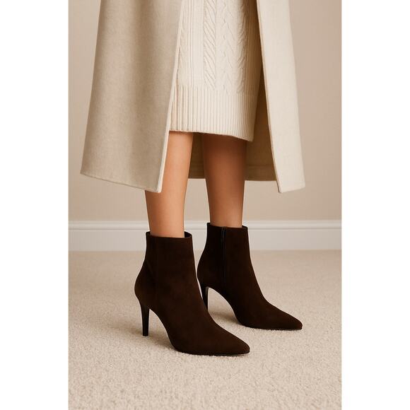 Prada Vero Cuoio Suede Leather Pointed Toe Cone Heel Ankle Bootie Brown Women 36 - Picture 1 of 11